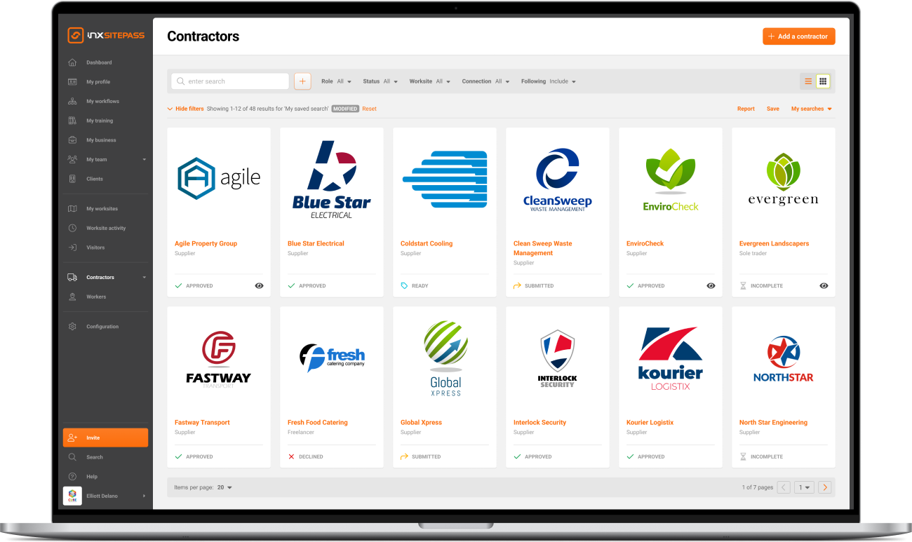 Contractor management screen