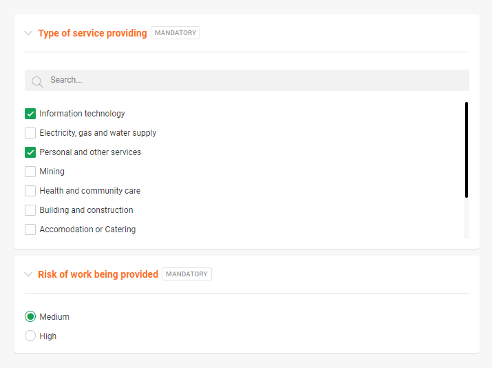 Pre-qualification categories